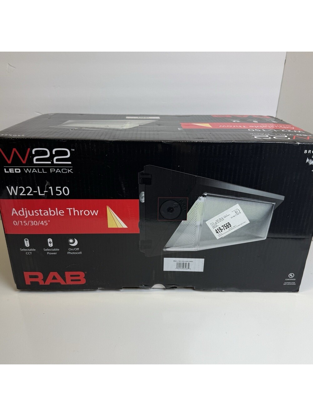 RAB W22-L-150 LED Wall Pack Light, 120-277V, Dusk to Dawn with Photocell Bronze
